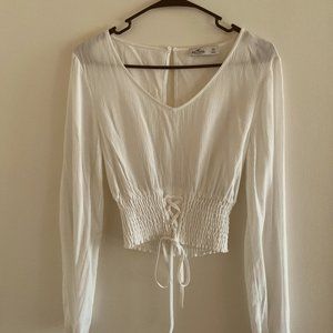 Hollister White Long Sleeve Blouse Crop-top